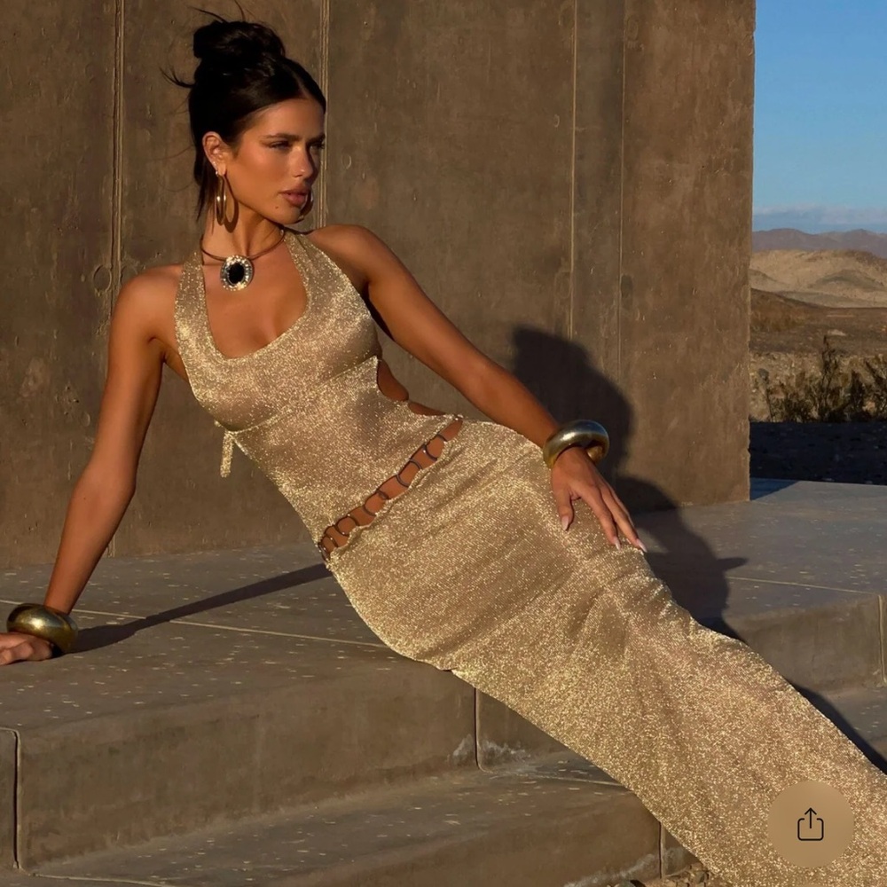 OUTCAST Carmen Gold Halter Maxi Dress
